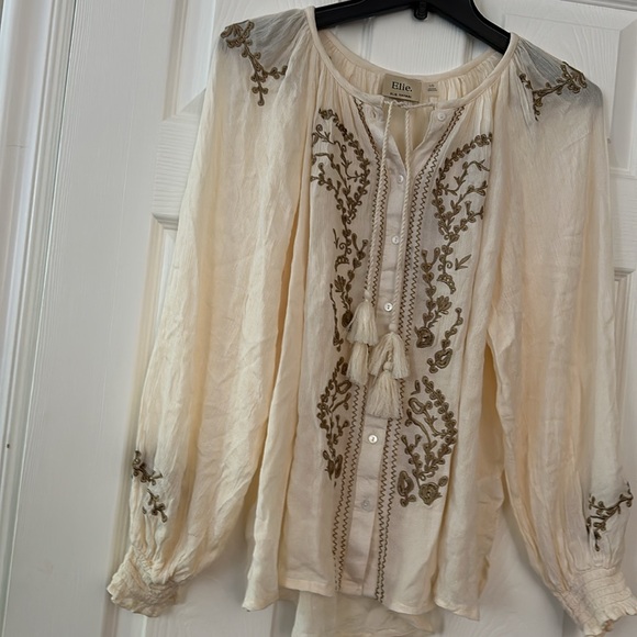 ELIE TAHARI EMBROIDERED PEASANT TOP Sz L - Picture 5 of 10
